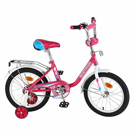 Велосипед детский – Mustang, розово-белый со страховочными колесами 