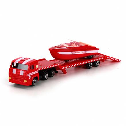 Коллекционный металлический набор - Камаз - Пожарный транспортер с лодкой 
