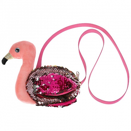 Мягкая сумочка в виде фламинго из пайеток 16 х 18 см 