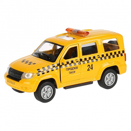 Машина металлическая УАЗ Patriot Такси, длина 12 см, открываются двери и багажник, инерционная 