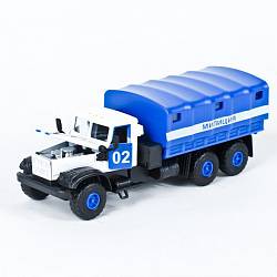 Металлическая инерционная машина - КРАЗ - Милиция/Полиция, 1:43, со светом и звуком (Технопарк, CT10-094-2sim) - миниатюра