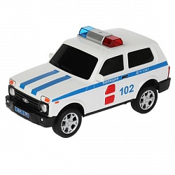 Модель Полиция Lada 4x4 Urban 19,5 см свет-звук 2 кнопки пластиковая инерционная (Технопарк, URBANBLACK-20PLPOL-WH) - миниатюра