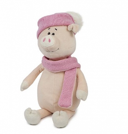 Мягкая игрушка - Свинка Глаша в шапке и шарфе, 22 см. 