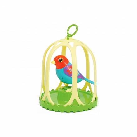 Птичка DigiFriends с большой клеткой и кольцом, розовая голова и голубое туловище 