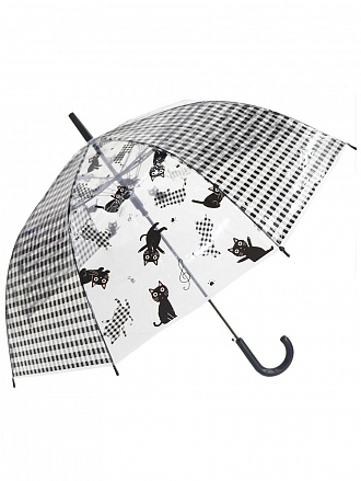 Зонт-трость – Кошки, прозрачный купол, черный 