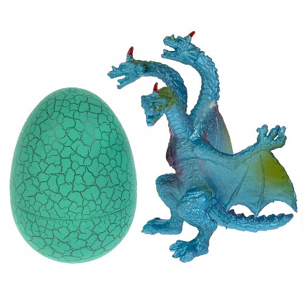 Игрушка из пластизоля – Трехголовый голубой дракон 10 см, с яйцом  