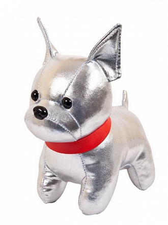Мягкая игрушка - Металлик. Собака французский бульдог, серебристый, 15 см 