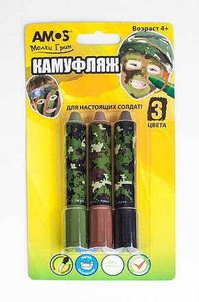 Грим-мелки для мальчиков - Камуфляж, 3 цвета в картонной упаковке с европодвесом 