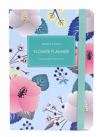 Планер с цветочками, с резинкой, формат А5, голубой 