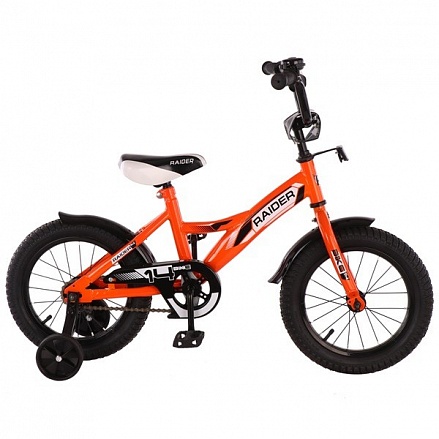 Велосипед детский двухколесный - Raider, оранжево-черный, колеса 14 дюйм, рама GW-тип, страховочные колеса, звонок 