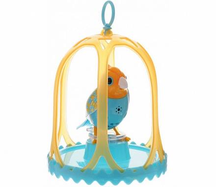 Птичка DigiFriends с большой клеткой и кольцом, желтая голова и голубое туловище 