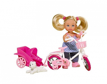 Кукла Еви на велосипеде с собачкой, 12 см 