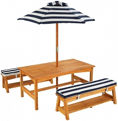 Стол с двумя скамейками и зонтом, синие и белые полосы (Kidkraft, 00106_КЕ) - миниатюра