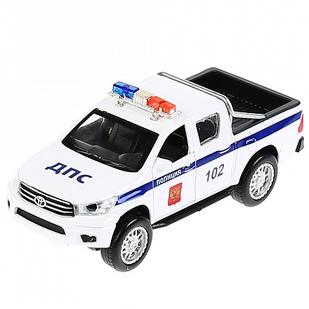 Машина металл Toyota Hilux Полиция, 12 см, открываются двери, инерция, белая 