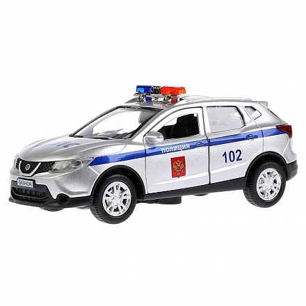 Машина металлическая Nissan Qashqai Полиция, длина 12 см., свет и звук, инерционная 