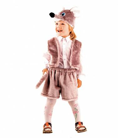 Костюм карнавальный детский - Мышонок серый, мех, размер 28 