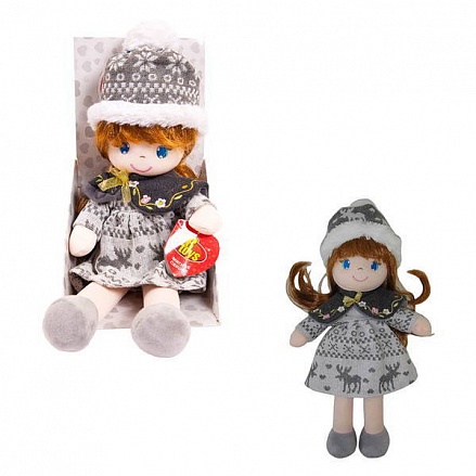 Кукла мягконабивная в серой шапочке и фетровом платье, 36 см 