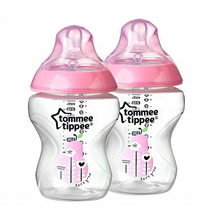 Бутылочки для кормления с антиколиковым клапаном и рисунком, 260 мл, 2 шт., цвет – розовый 