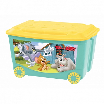 Ящик для игрушек на колесах с аппликацией - Том и Джерри, зеленый 