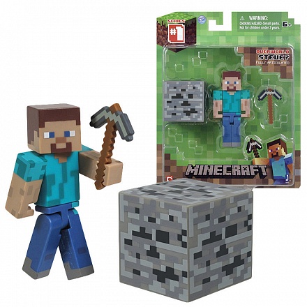 Фигурка Minecraft Steve - Игрок с аксессуарами, 8 см 