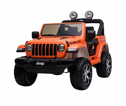Электромобиль Джип Jeep Rubicon, оранжевый, свет и звук 