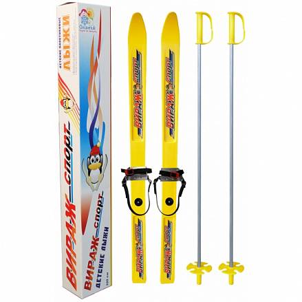 Детские лыжи с палками - Вираж-спорт, желтые, универсальное крепление Цикл 