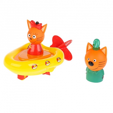 Игрушка пластизоль для ванны Три кота – Лодка, Компот, 7 см и Карамелька, 5 см 