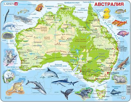 Пазл-головоломка - Карта Австралии с животными, 65 элементов 