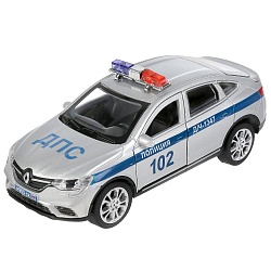 Машина Полиция Renault Arkana 12 см серебристая двери и багажник открываются металлическая (Технопарк, ARKANA-12POL-SR) - миниатюра