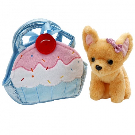 Мягкая игрушка - Собака чихуахуа 19 см. в сумочке в виде кекса 
