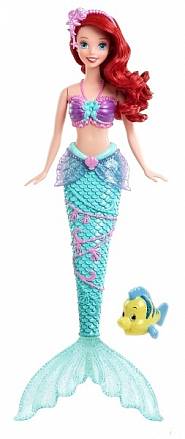 Кукла Disney Princess Ариэль с фонтанчиком и рыбкой Флаундером 