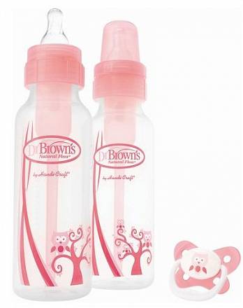 Набор из 2-х розовых бутылочек, стандарт с пустышкой PreVent 