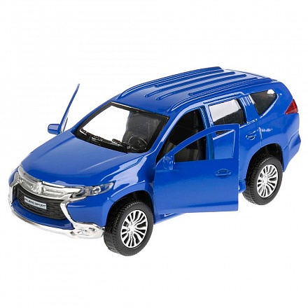 Машина металлическая Mitsubishi Pajero Sport 12 см, открываются двери, инерционная, цвет синий 