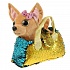 Мягкая игрушка – Собачка, 15 см в золотой сумочке из пайеток  - миниатюра №1
