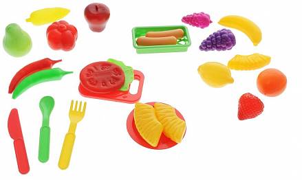 Игровой набор на 25 предметов с продуктами и посудой 