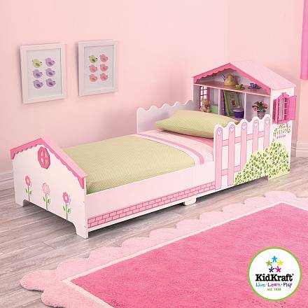 Детская кровать Кукольный домик, с полочками 