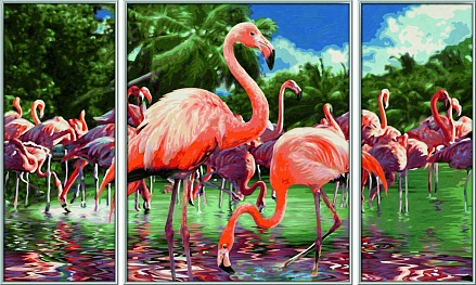 Картина по номерам – Триптих Фламинго, 50 х 80  