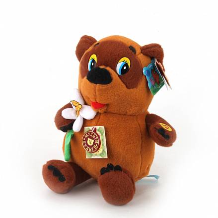 Озвученная мягкая игрушка - Винни Пух с цветком, 25 см 