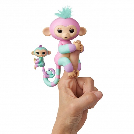 Интерактивная обезьянка Fingerlings – Эшли с малышом, 12 см, звук 