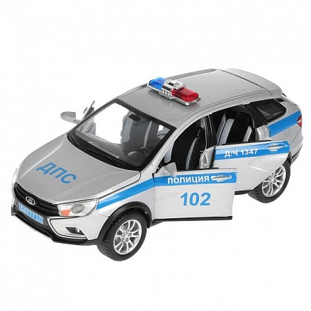 Машина Полиция Lada Vesta SW Cross 17,5 см свет-звук двери открываются металлическая 