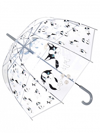 Зонт-трость – Puppies, прозрачный купол, серый 
