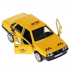 Машина Такси Спутник Lada ВАЗ-21099 12 см двери и багажник открываются металлическая (Технопарк, 21099-12TAX-YE)