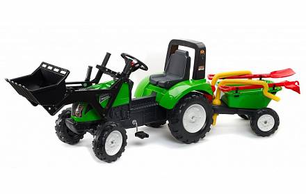 Педальный трактор-экскаватор с ковшом и прицепом, зеленый, 210 см 