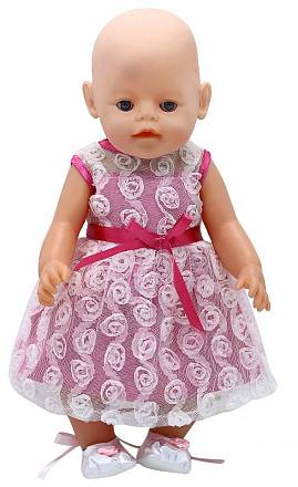 Одежда для кукол: платье с гипюром розового цвета 