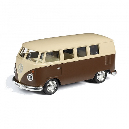Автобус инерционный металлический Volkswagen Type 2 T1 Transporter, цвет матовый бежевый с коричневым, 1:32 )