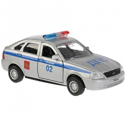 Машина металлическая Lada Priora хэтчбек Полиция 12 см, открываются двери, инерционная WB)