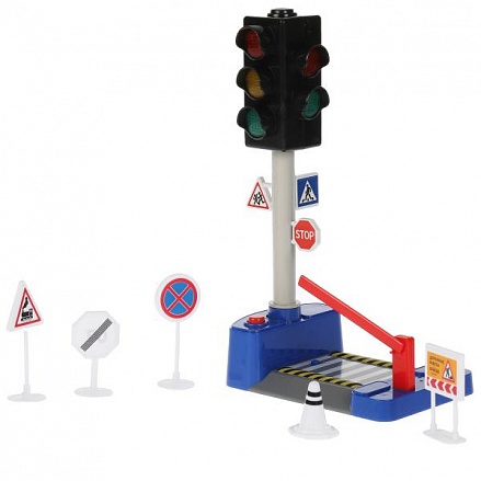 Модель Светофор со знаками свет-звук и дорожные знаки пластиковый 