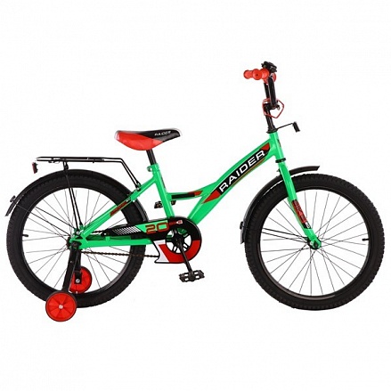 Велосипед подростковый Raider, зелено-черный, колеса диаметром  20 дюйм, GW-тип, страховочные колеса, звонок  