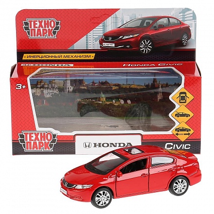Машина металлическая Honda Civic, длина 12 см, открываются двери, инерционная, цвет красный 