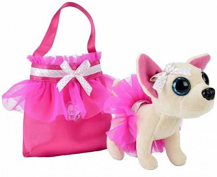 Плюшевая собачка Chi Chi Love - Чихуахуа, в балетной пачке, с розовой сумочкой, 15 см 